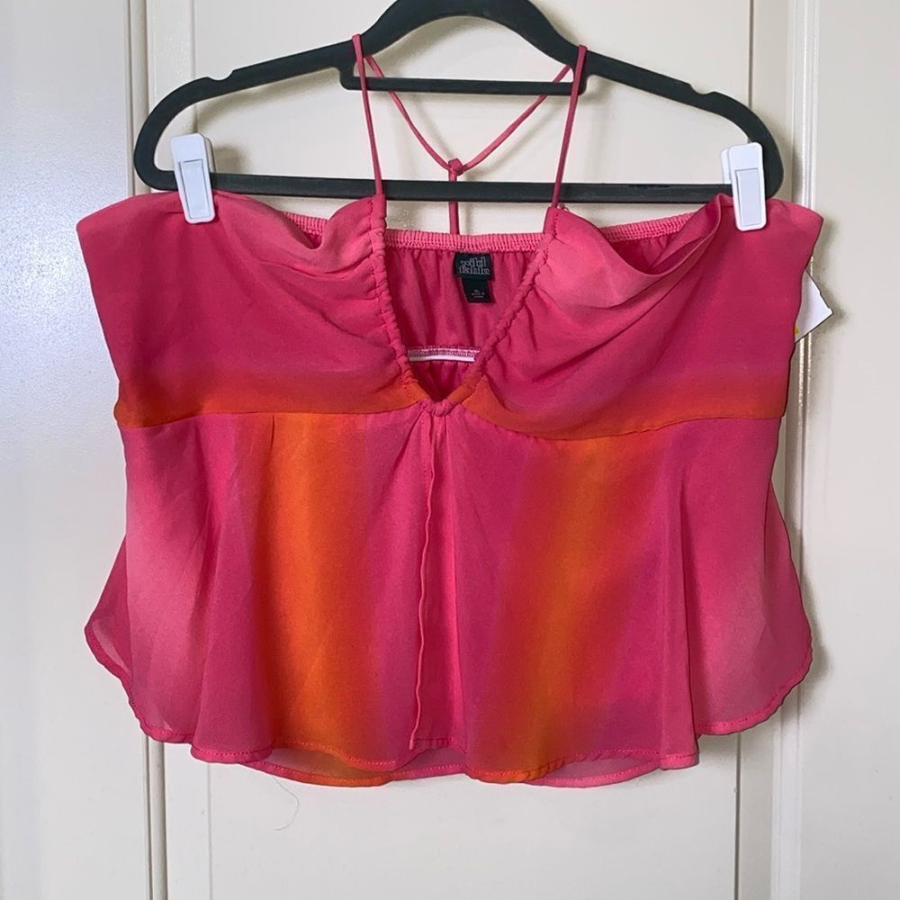 Wild Fable Halter Cropped Bright Neon Pink Orange Top